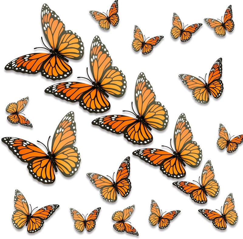 Liwidon Monarch Butterfly Decorations, 24 PCS Monarch Butterfly Wall Decor 3D Orange Fake Butterflies for Crafts Day of The Dead Halloween Party Supplies Autumn Wedding Home Wall Table Bedroom Decorations - Image 1
